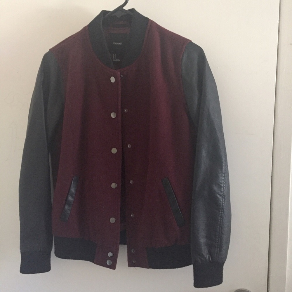 Forever 21 burgundy varsity jacket
